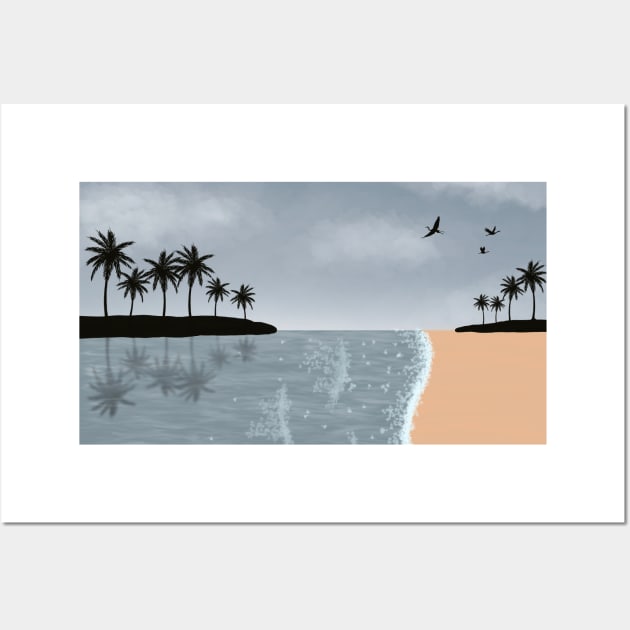 Sandy beach and cloudy skies Wall Art by mia-alice85